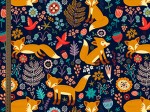 Dresówka z elastanem liski na granacie druk cyfrowy dzianina dresowa pętelka bawełna