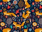 Dresówka z elastanem liski na granacie druk cyfrowy dzianina dresowa pętelka bawełna