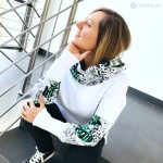 Jersey bawełna z elastanem liście monstera na białym druk cyfrowy