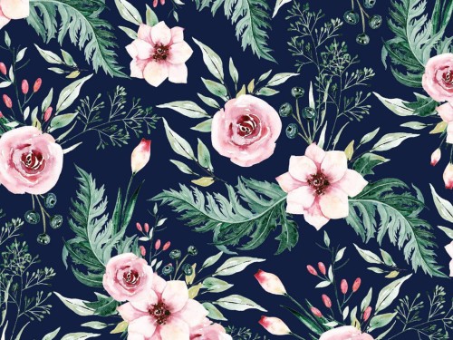 Tkanina 100% bawełna druk cyfrowy in garden na granacie