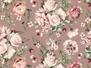 Dresówka z elastanem kwiaty boho na brudnym różu druk cyfrowy dzianina dresowa pętelka bawełna