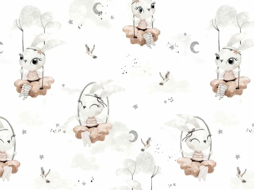 Tkanina 100% bawełna druk cyfrowy dream bunny na białym tle