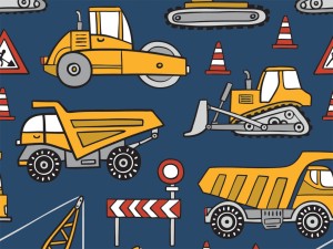 Jersey bawełna z elastanem pojazdy budowlane koparki druk cyfrowy  