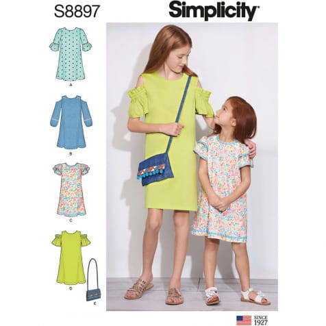Urocze sukienki dziewczęce i torebka  - wykrój SIMPLICITY US8897A 