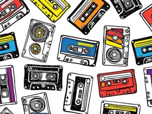 Jersey bawełna z elastanem kasety retro druk cyfrowy