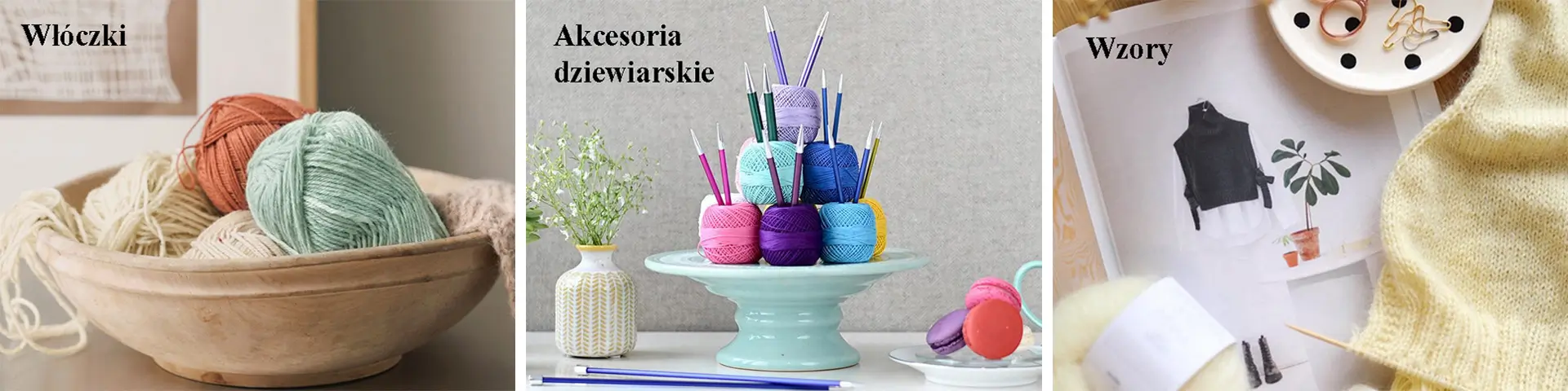 Włóczki, akcesoria dziewiarski, wzory
